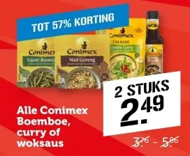 Aanbieding: Alle Conimex Boemboe, curry of woksaus
