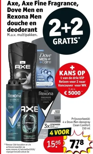 Promotie: Axe, Axe Fine Fragrance, Dove Men en Rexona Men douche en deodorant