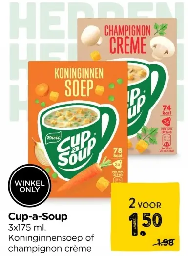 Aanbieding: Cup-a-Soup Koninginnensoep of champignon crèm