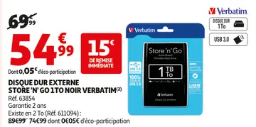Offre: Disque dur externe store 'n' go 1to noir Verb