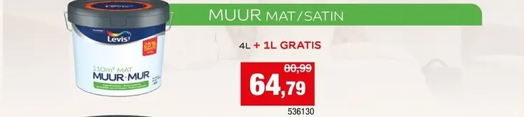 Promotie: Levis muurverf mat 4+1 l wit