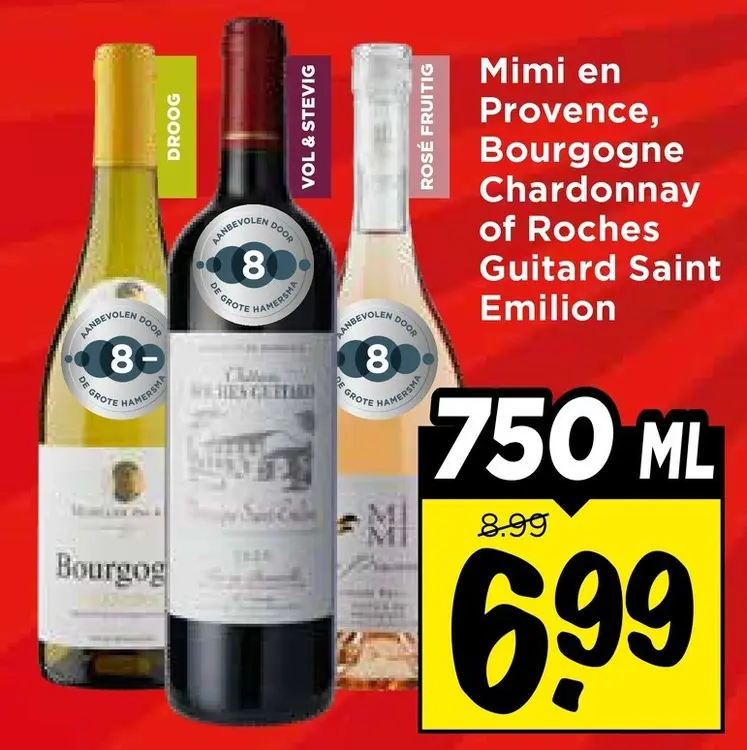 Aanbieding: Mimi en Provence, Bourgogne Chardonnay of Roches Guitard Saint Emilion