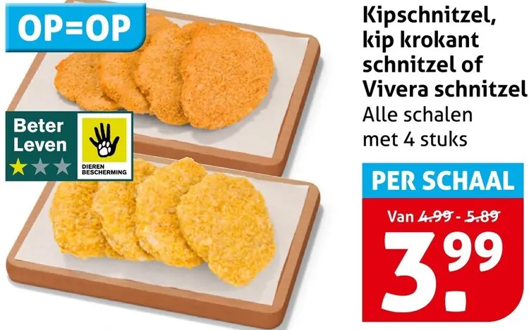 Aanbieding: Kipschnitzel, kip krokant schnitzel of schnitzel