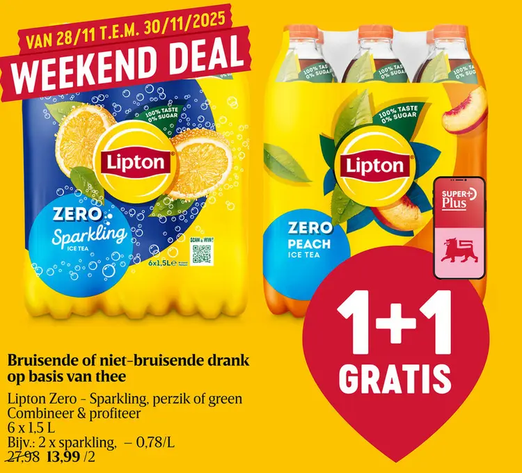 Aanbieding: Lipton Zero - Sparkling, perzik of green