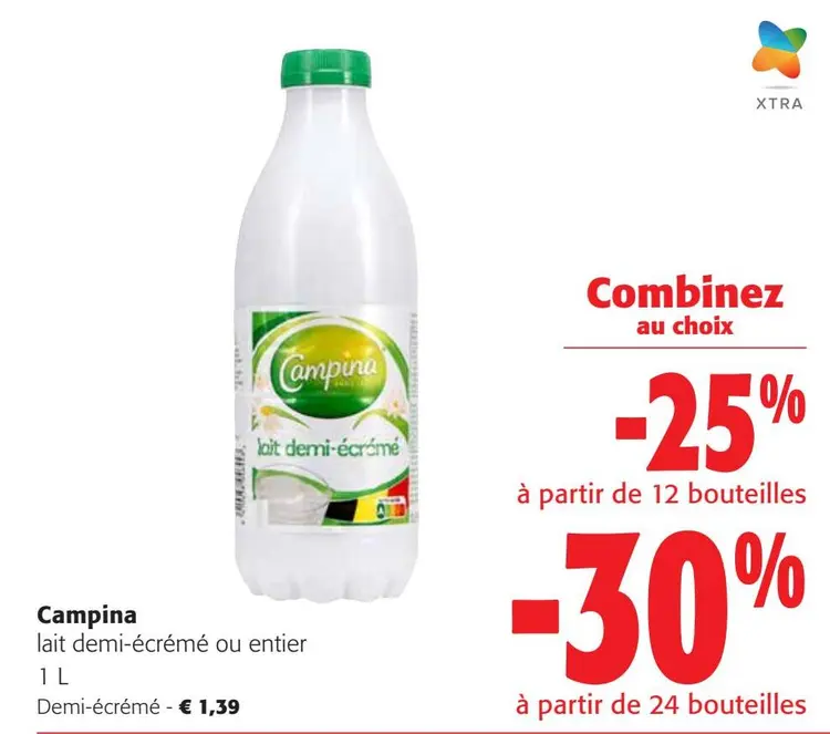 Offre: Campina lait demi-écrémé ou entier 