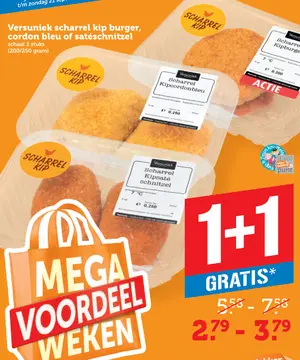 Aanbieding: Versuniek scharrel kip burger, cordon bleu of satéschnitzel