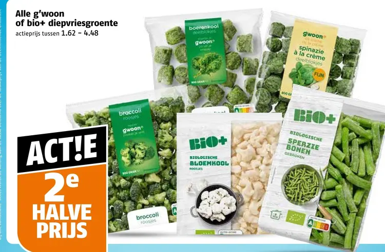 Aanbieding: g'woon of bio+ diepvriesgroente