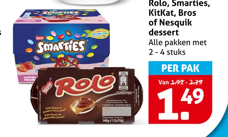 Aanbieding: Smarties, Rolo, KitKat, Bros or Nesquik dessert