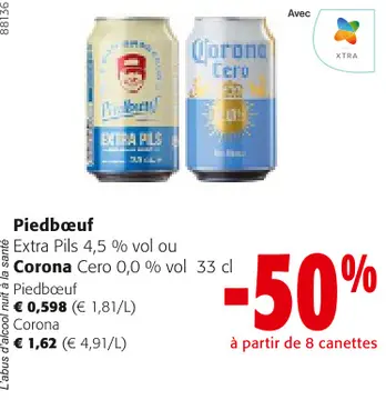 Offre: Piedbœuf Extra Pils ou Corona Cero