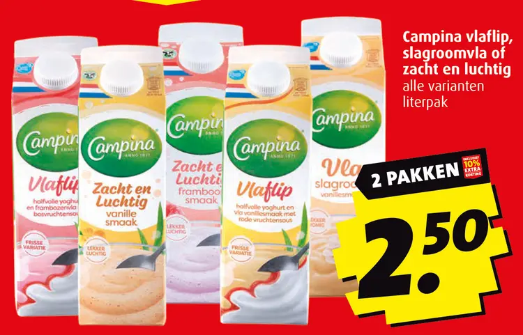 Aanbieding: Campina vlaflip, slagroomvla of zacht en luchtig