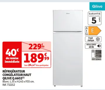 Aanbieding: RÉFRIGÉRATEUR CONGÉLATEUR HAUT QILIVE Q.6602