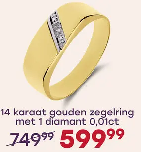 Aanbieding: 14 karaat geelgouden zegelring met diamant 0.01ct