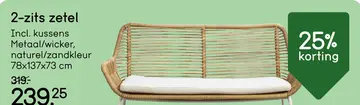 Aanbieding: Tuinzetel Grand 2-zits - metaal/naturelkleurig wicker - met kussens