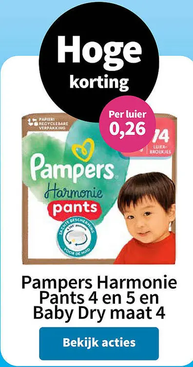 Aanbieding: Pampers Harmonie Pants 4 en 5 en Baby Dry maat 4