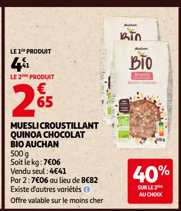 Offre: Muesli croustillant quinoa chocolat