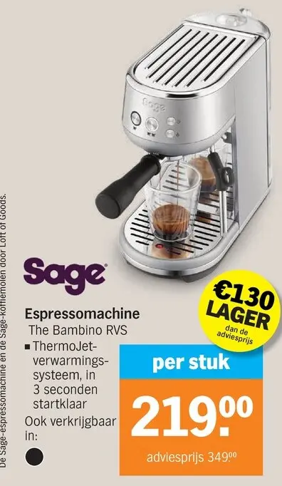 Promotie: Sage Espressomachine The Bambino RVS