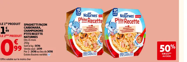 Offre: Spaghetti façon carbonara, champignons p'tite