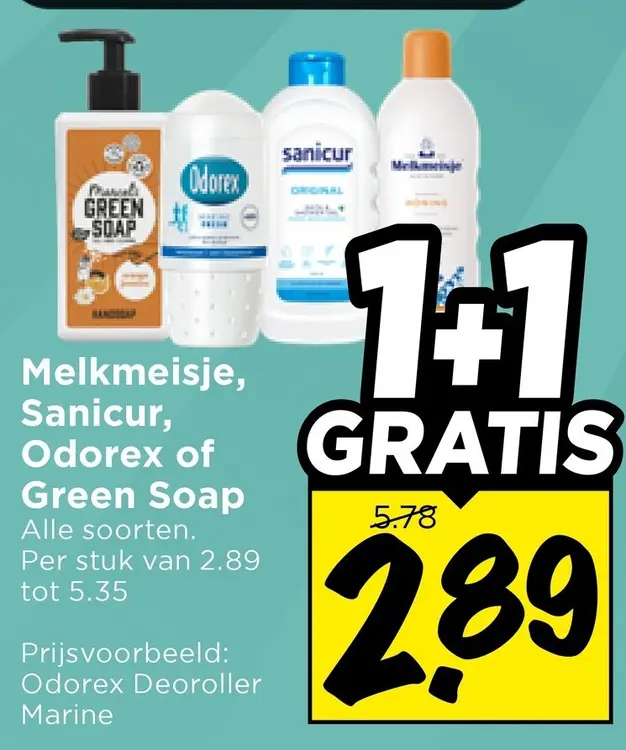 Aanbieding: Melkmeisje, Sanicur, Odorex of Green Soap