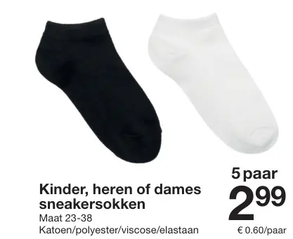 Promotie: Kinder, heren of dames sneakersokken