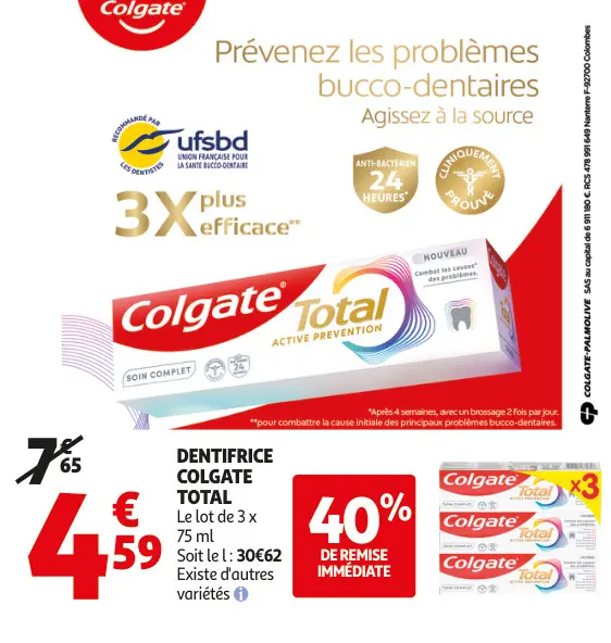 Aanbieding: Dentifrice Colgate total