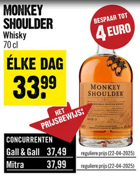 Aanbieding: Monkey Shoulder Blended Malt Whisky 70 cl