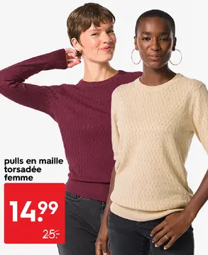 Offre: pulls en maille torsadée femme