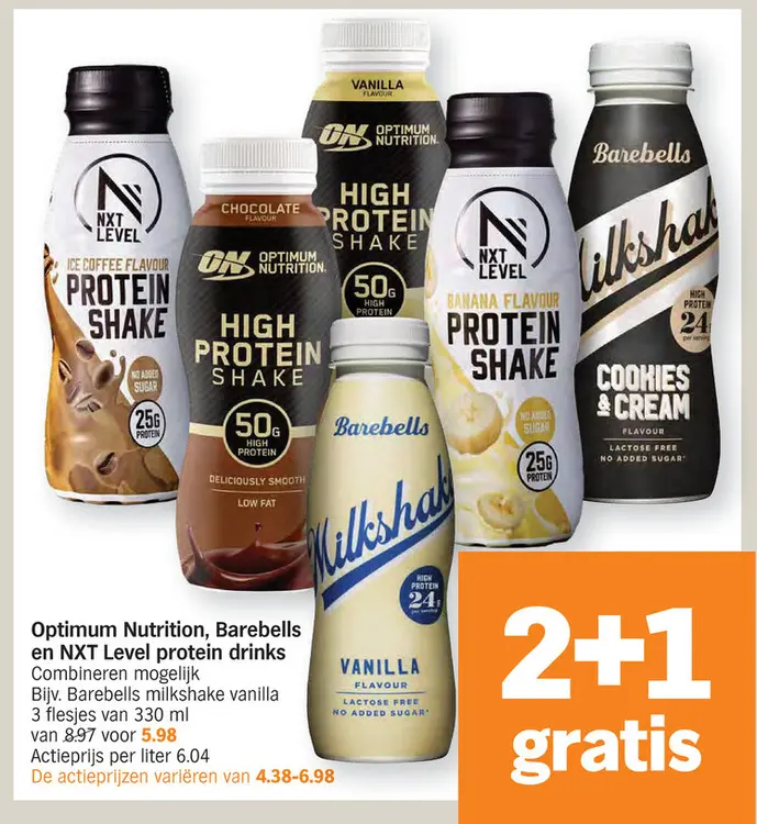 Promotie: Optimum Nutrition, Barebells en NXT Level protein drinks