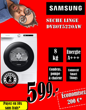 Offre: SAMSUNG SECHE LINGE DV80T5220AW