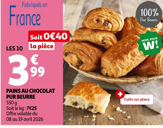 Offre: Pains au chocolat pur beurre