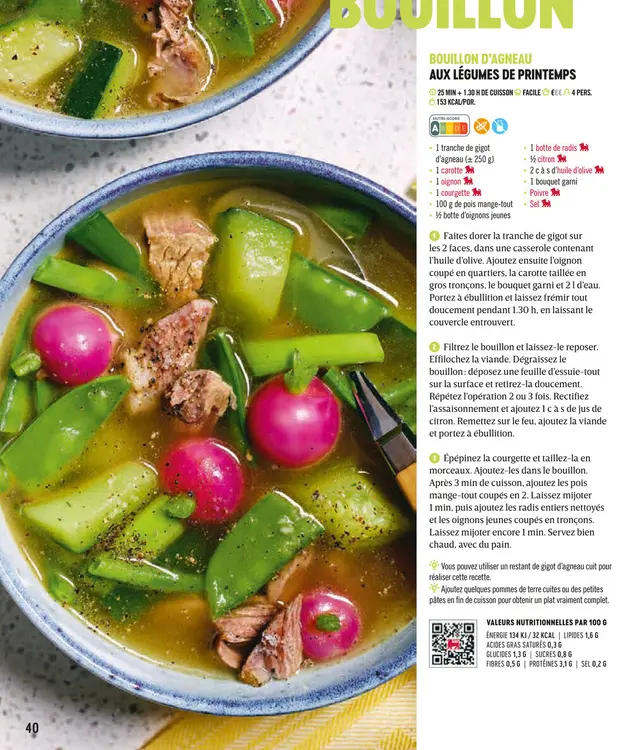 Offre: Bouillon d'agneau aux légumes de printemps