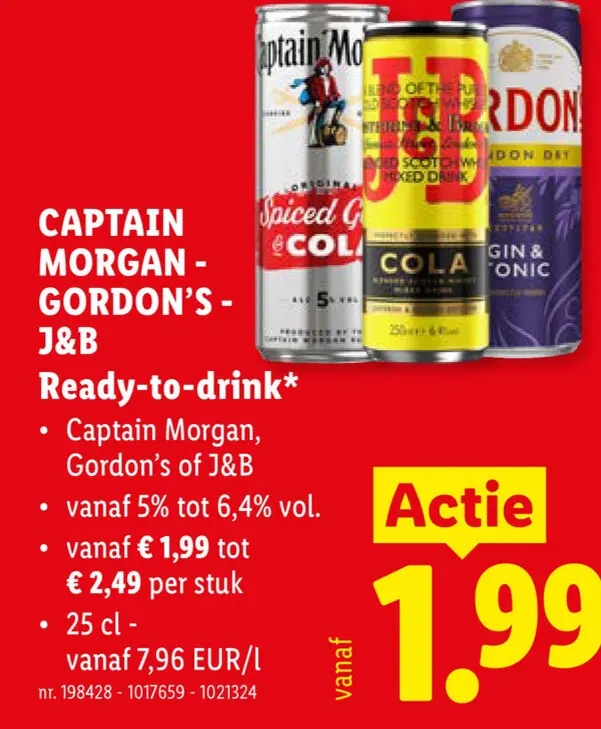 Promotie: Captain Morgan, Gordon's, J&B Ready-to-drink