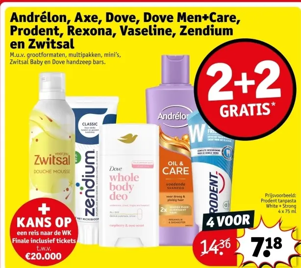 Aanbieding: Andrélon, Axe, Dove, Dove Men+Care, Prodent, Rexona, Vaseline, Zendium en Zwitsal