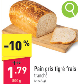 Offre: Pain gris tigré frais tranché