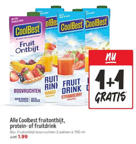Aanbieding: Coolbest fruitontbijt, protein- of fruitdrink