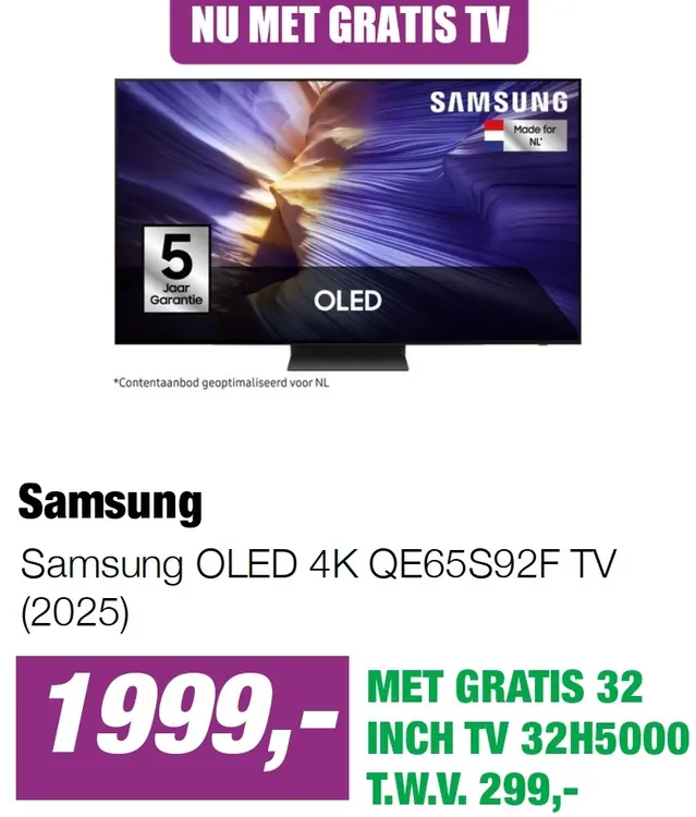 Aanbieding: Samsung OLED 4K QE65S92F TV (2025)