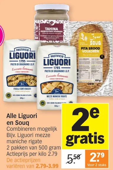 Promotie: Liguori & Souq Pasta en pita brood