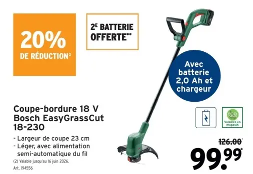 Offre: Coupe-bordure 18 V Bosch EasyGrassCut 18-230
