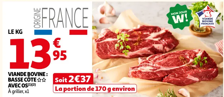Promotie: Viande bovine: basse côte avec os