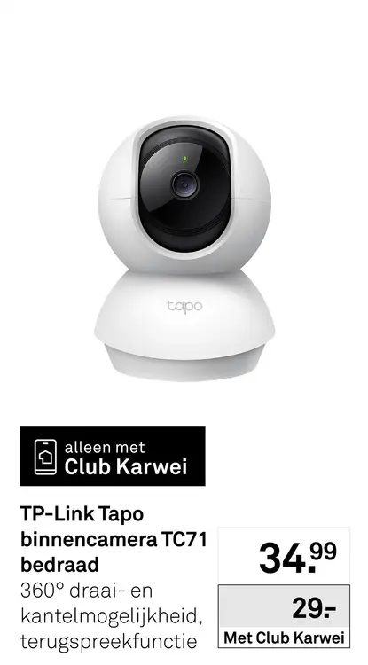 Aanbieding: Tapo binnencamera TC71 bedraad