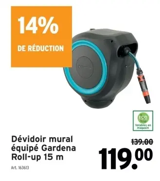 Offre: Dévidoir mural équipé Gardena Roll-up