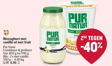 Aanbieding: Bioyoghurt met vanille of met fruit
