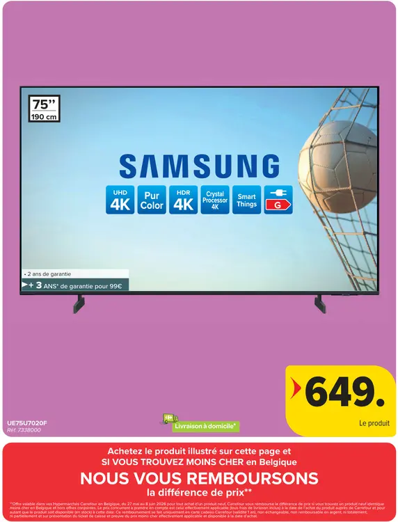 Offre: Tv UE75U7020F