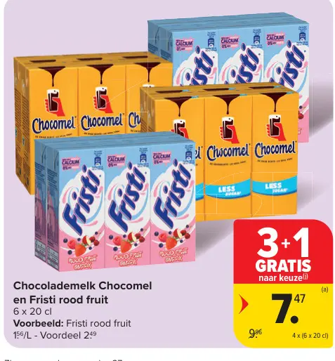 Promotie: Chocolademelk Chocomel en Fristi rood fruit
