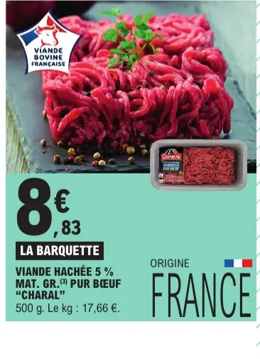 Offre: Viande hachée 5 % mat. gr. pur bœuf