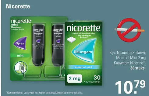 Aanbieding: Nicorette Suikervrij Menthol Mint Kauwgom Nicotine