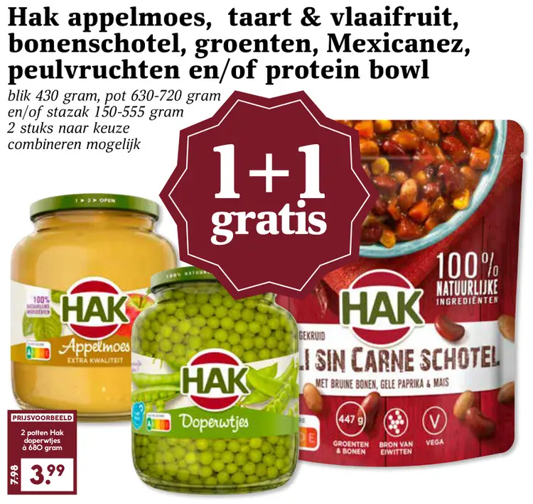 Aanbieding: Hak appelmoes, taart & vlaaifruit, bonenschotel, groenten, Mexicanez, peulvruchten en/of protein bowl