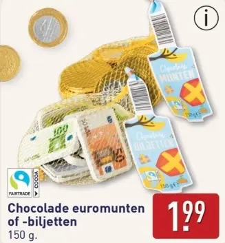 Aanbieding: Chocolade euromunten of -biljetten