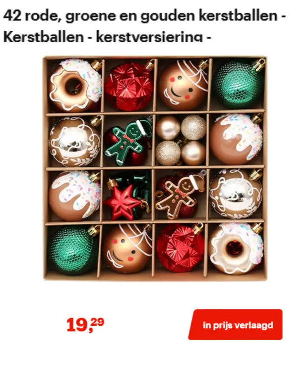 Promotie: 42 rode, groene en goude kerstballen