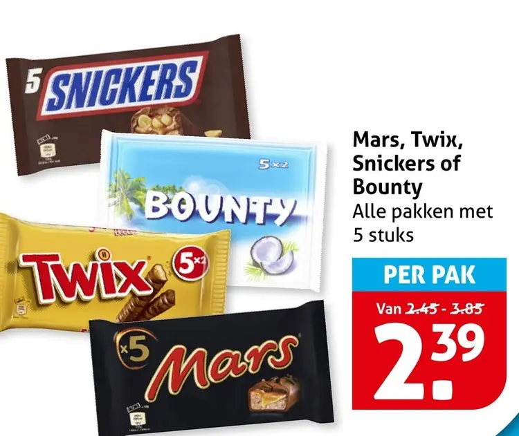 Aanbieding: Mars, Twix, Snickers of Bounty