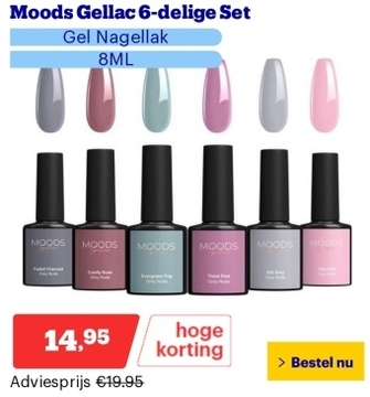 Aanbieding: Moods Gellac 6-delige Set - Gel Nagellak - 8ML - Grey Nude Edition - Gellac - Nagels - Gellak Starterspakket - Nude Kleuren